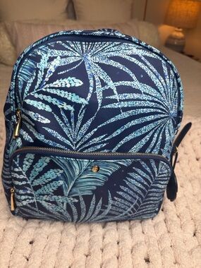 Tommy Bahama Navy Blue Tropical Palm Frond Print Backpack “New”